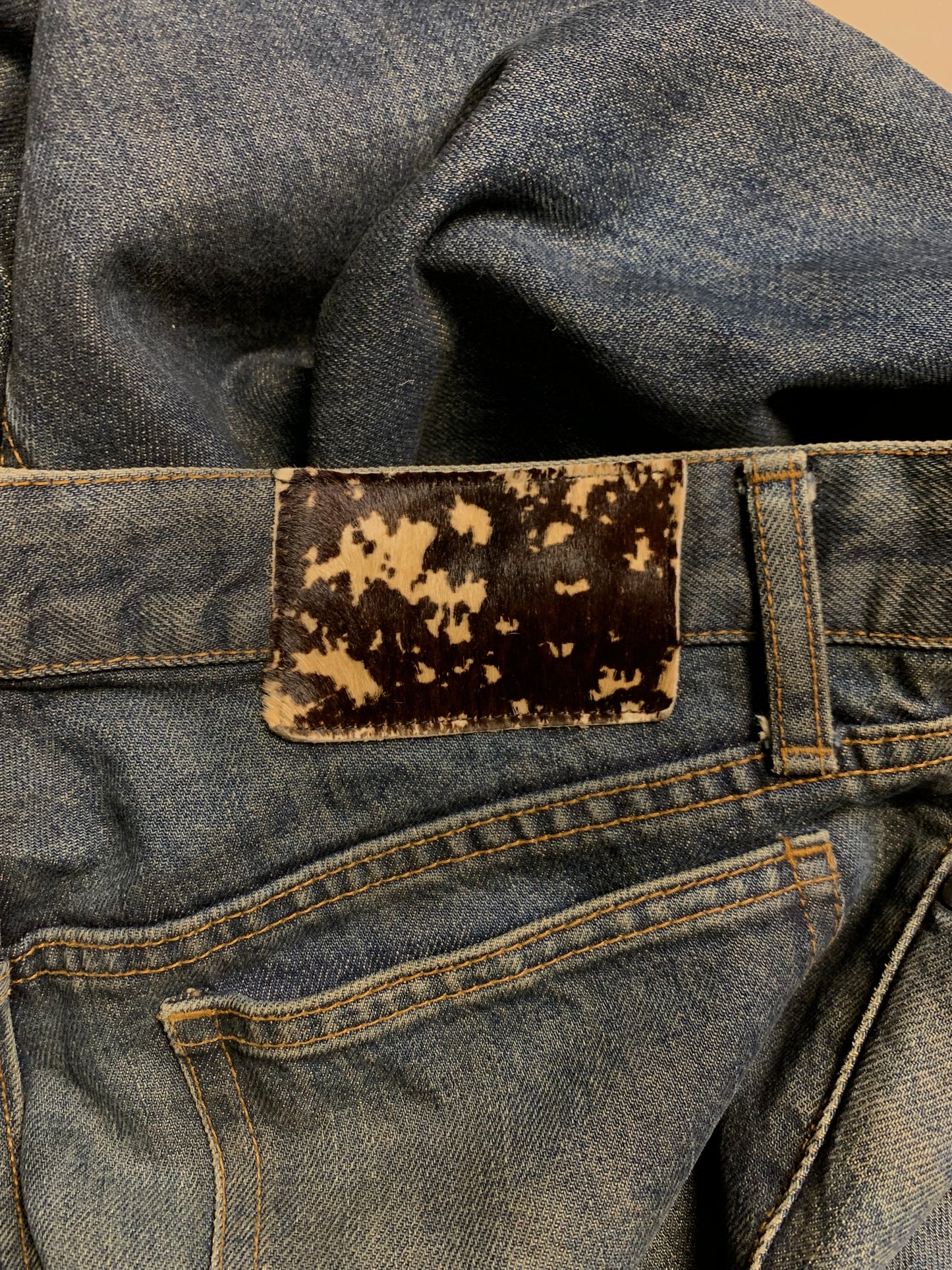 Shellac Cowhide Patch Flared Jeans