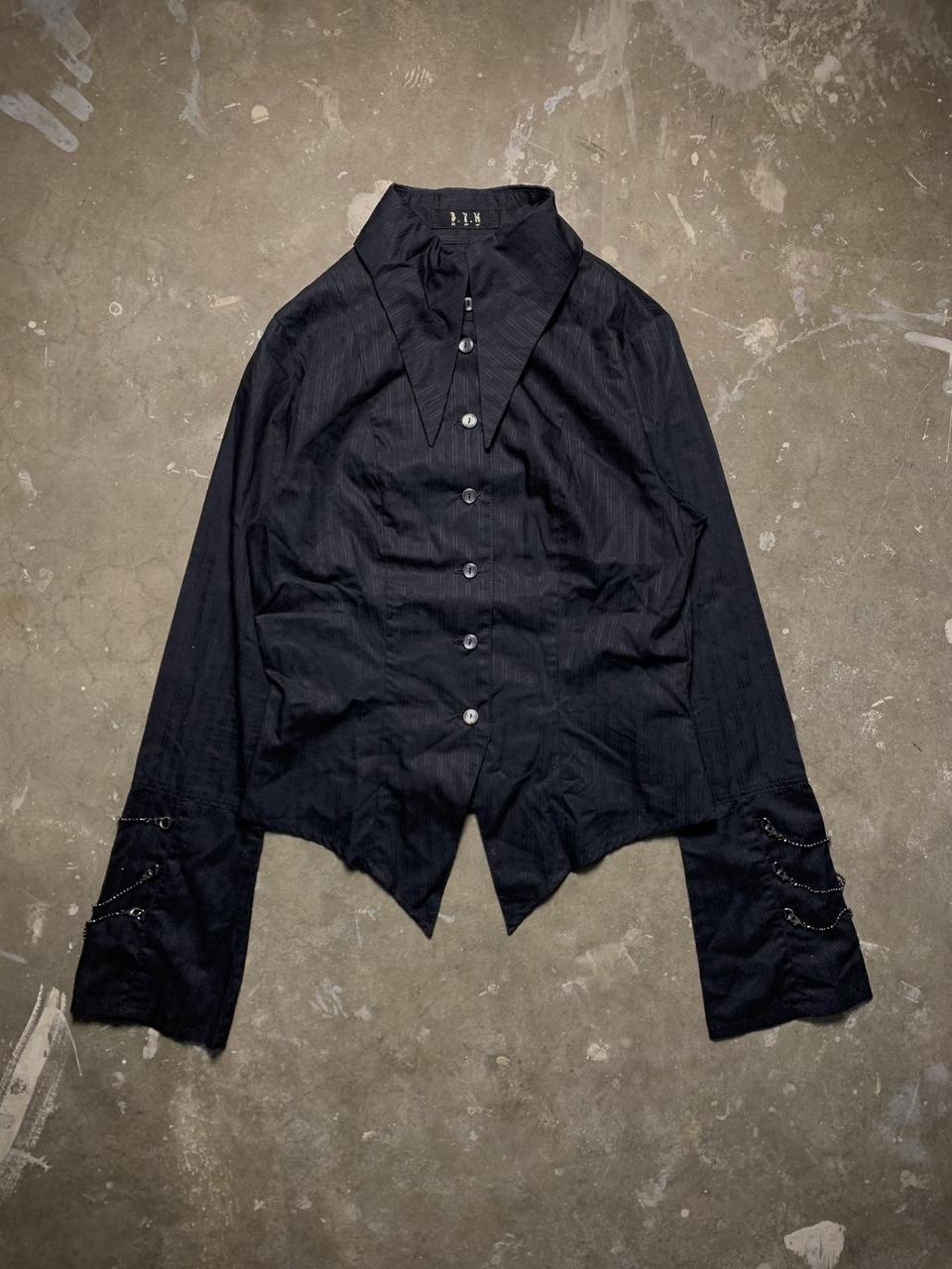 Black Peace Now Chain Pinstripe Vampire Dress Shirt