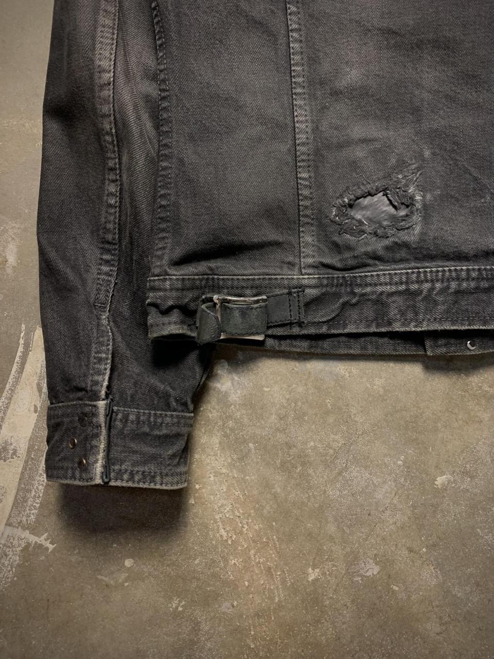 Isamu Katayama Backlash Leather Patch Distressed Denim Jacket