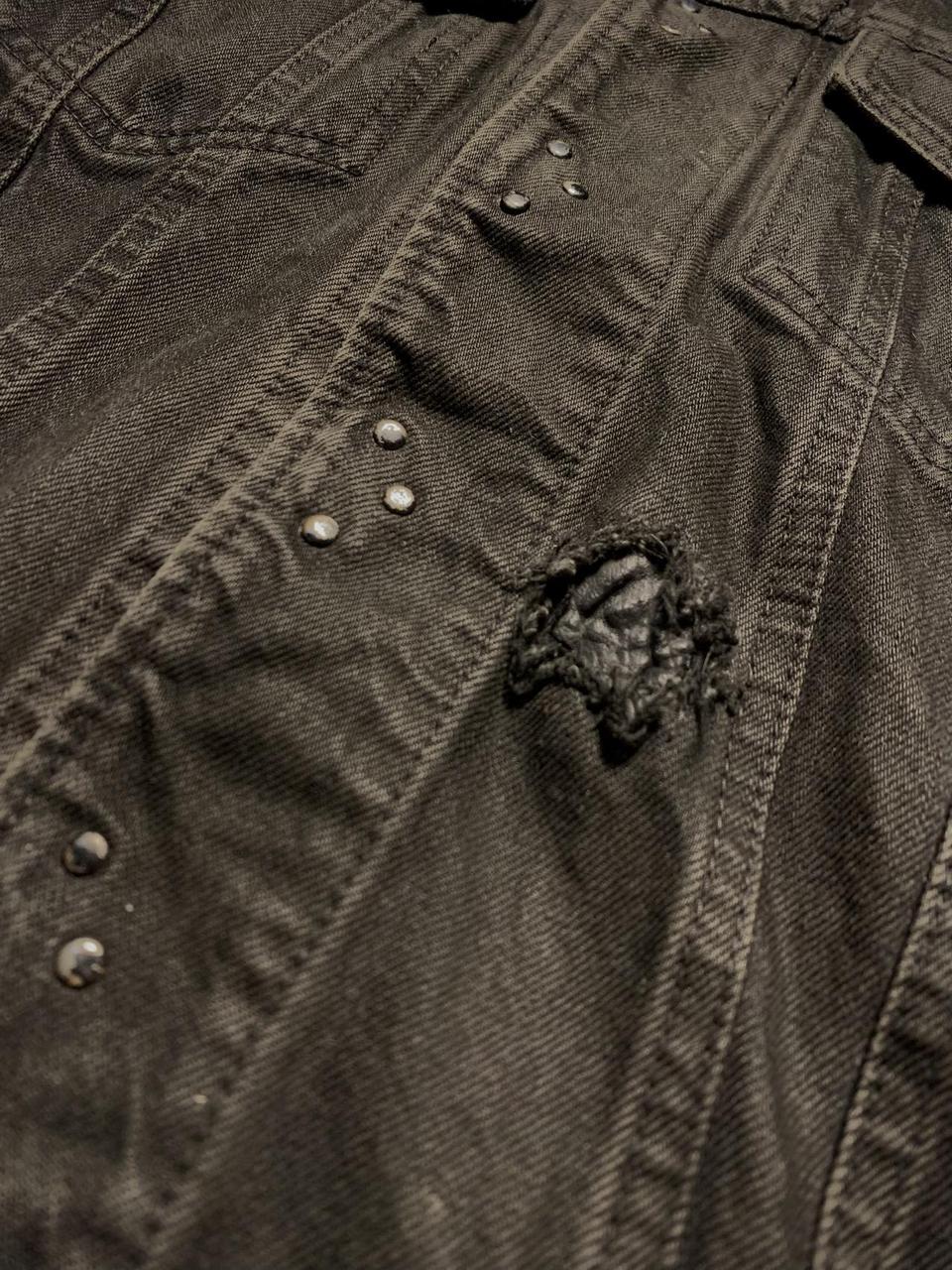 Isamu Katayama Backlash Leather Patch Distressed Denim Jacket
