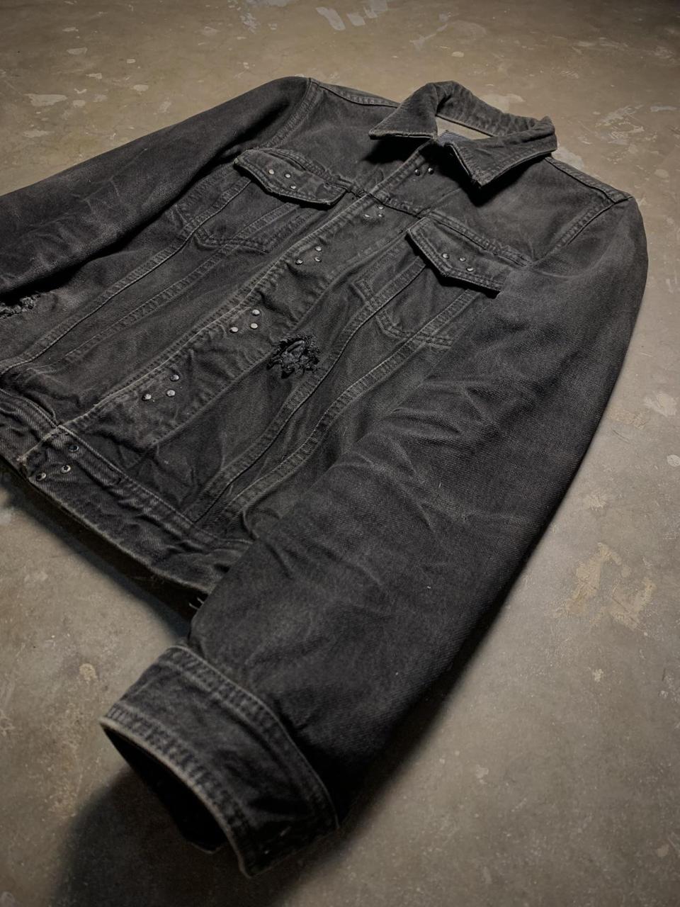 Isamu Katayama Backlash Leather Patch Distressed Denim Jacket